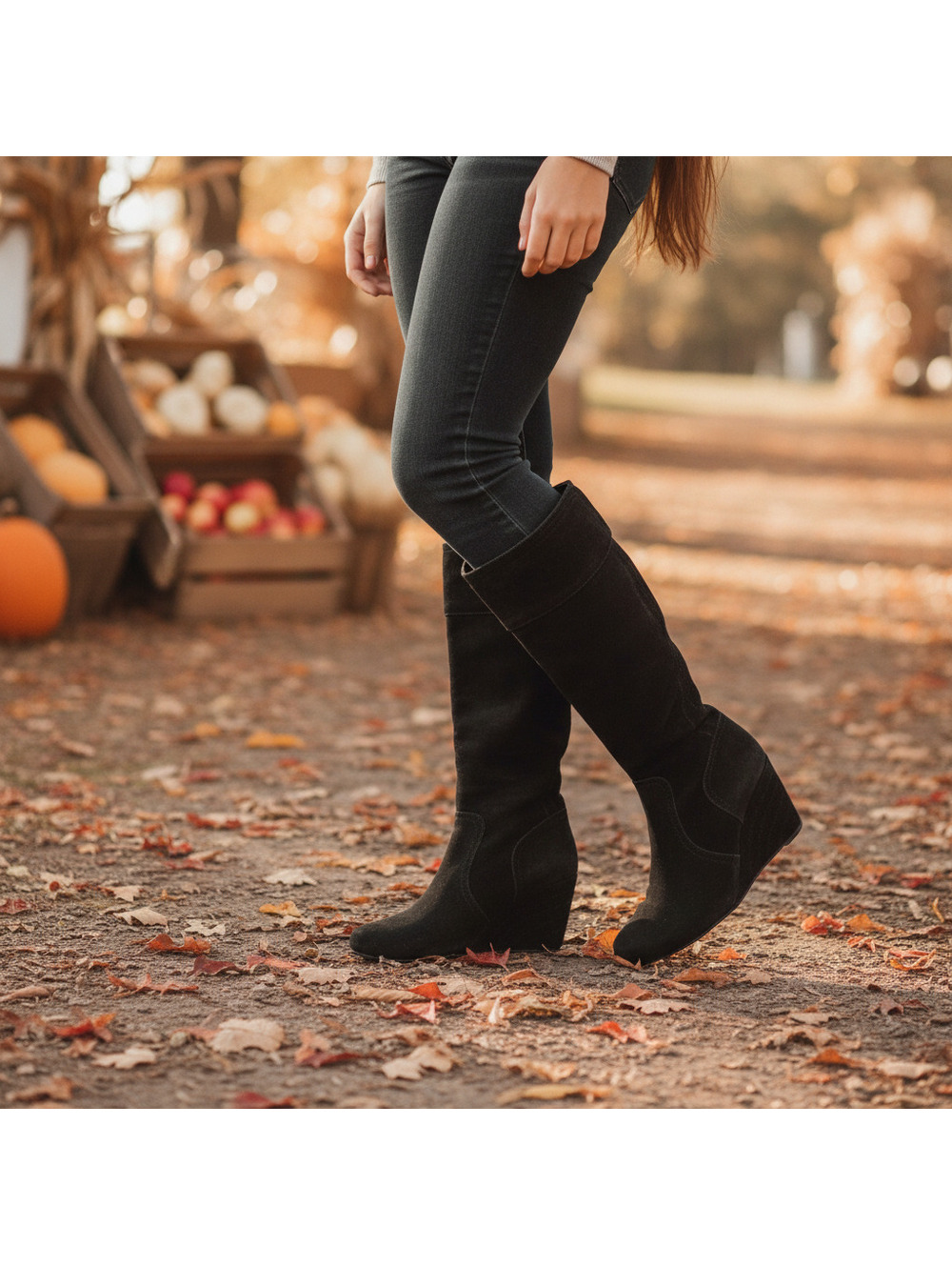 Chocolat Blu Duffy Black Suede Wedge Knee High Boots Size 9.5 US 40 EU Tall
